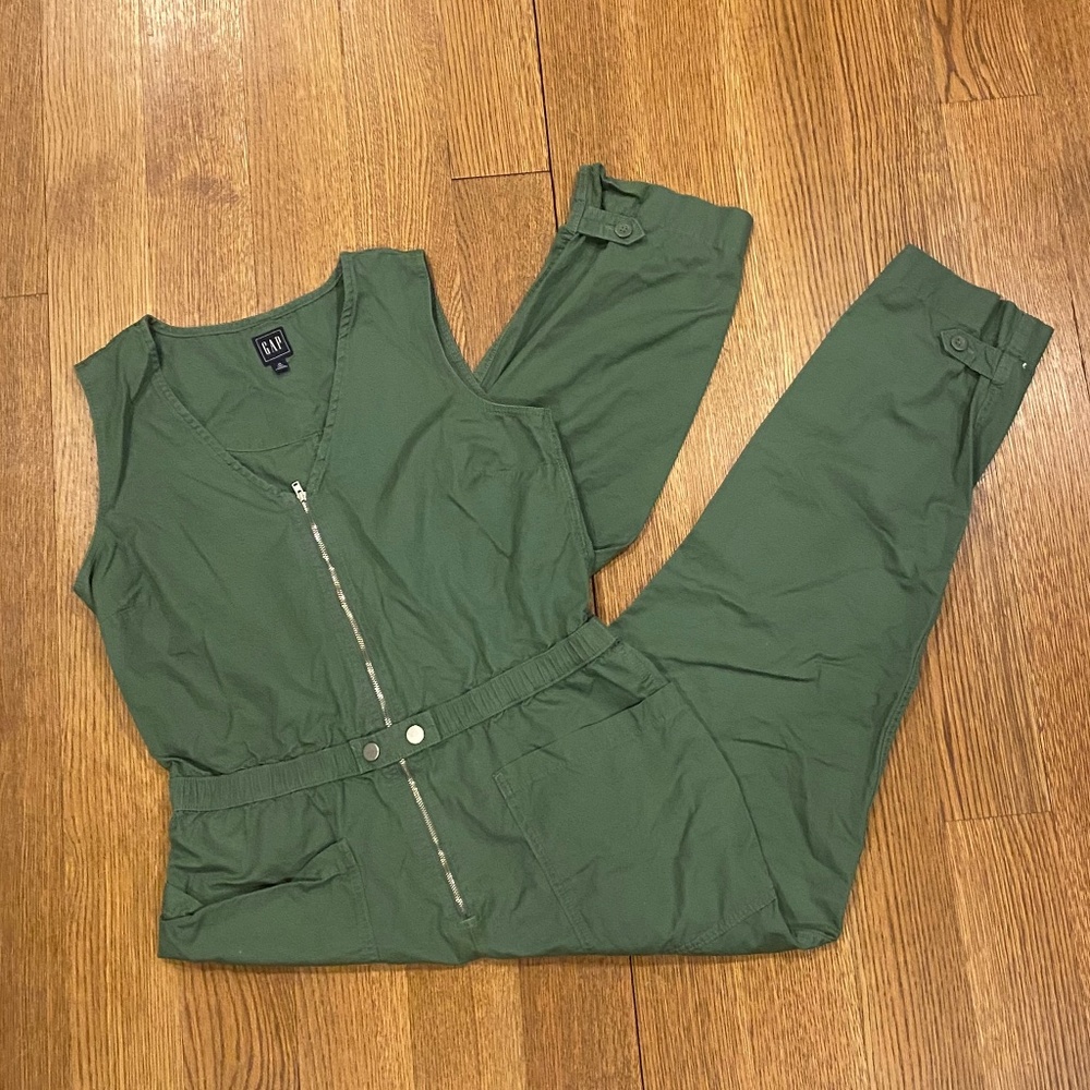 GAP Green Sleeveless Front-Zip Jumpsuit